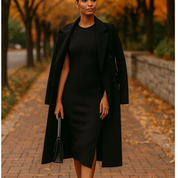 Who What Wear Ribbed Midi Dress Sleeveless XS Black Stretch Dark Academia Chic - Picture 2 of 7